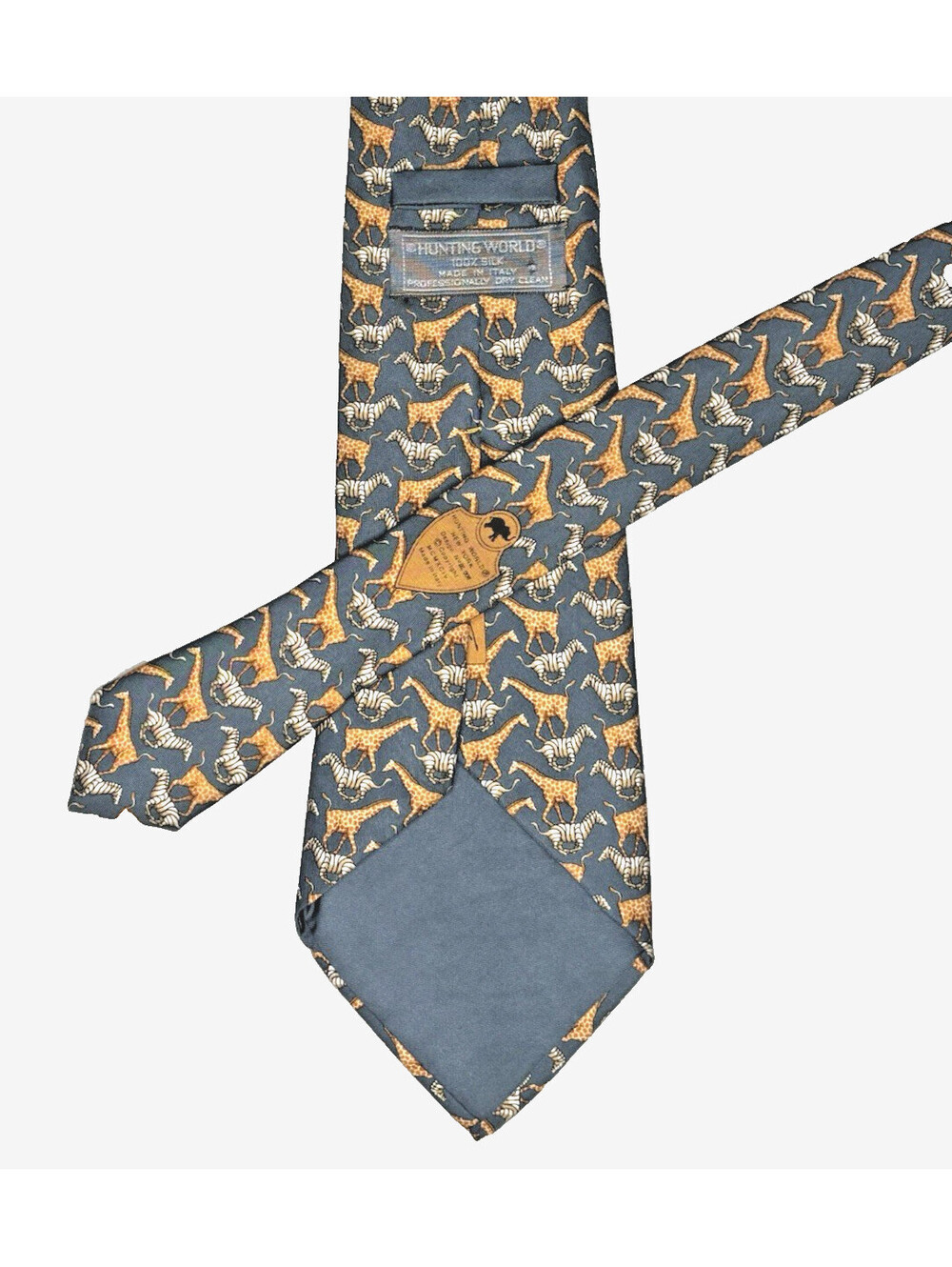 Vtg 1994 Hunting World Men's Silk Tie Signed Bob Lee Zebra Giraffe 4"x59" EUC